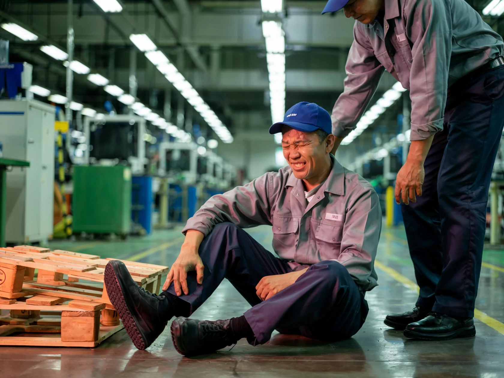 A man hurt in a factory.